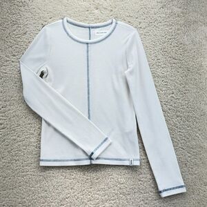 Abercrombie Kids White T-Shirt Crew Neck 9/10 Long Sleeve Logo Basic Stretch